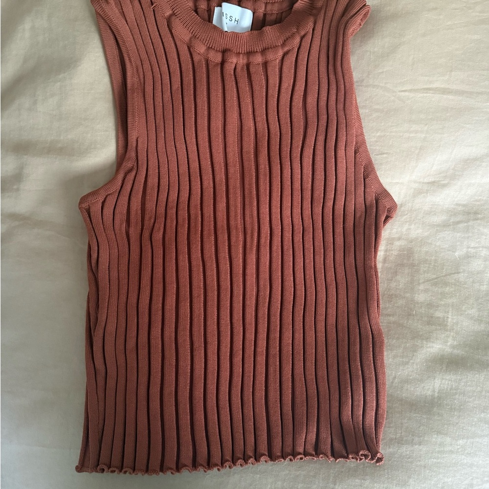 DISSH Terracotta Ribbed Sleeveless Top and Skirt Set